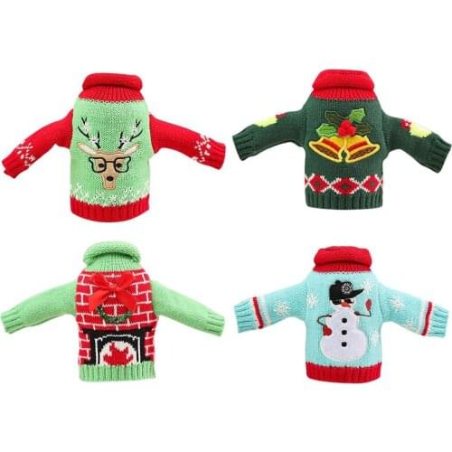 4 Pcs Christmas Wine Bottle Cover, Reusable Wine Bottle Dress Sweater for Holiday Party Xmas Table Home Decoration
