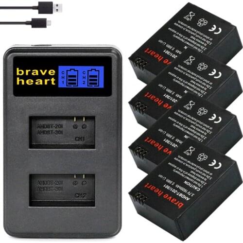 2Pcs AHDBT-301 Battery Bateria + LCD USB Dual Charger for GoPro Hero3 Hero3+ hero 3 hero 3+ Black Camera Batteries