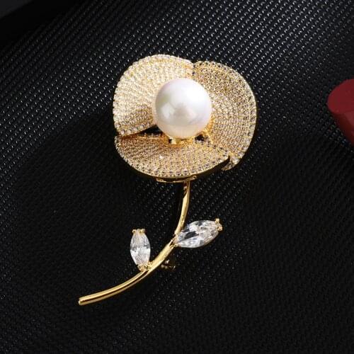 Flower Corsage Brooch Pin Clothing Accessories Copper Micro-inlaid Ladies Jewelry Flower Brooch Wholesale