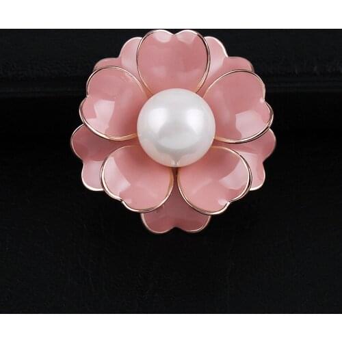 Korean Camellia Flower Brooch Pearl Enamel Pin Cardigan Button Coat Pin Scarf Buckle Female Jewelry Hat Pin Women Accessories
