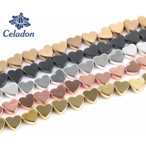 39.5cm Hematite Natural Stone Love Heart Loose Spaced Beads Rose Gold Black Plated for Jewelry Making DIY Bracelet 15'' 5x6mm