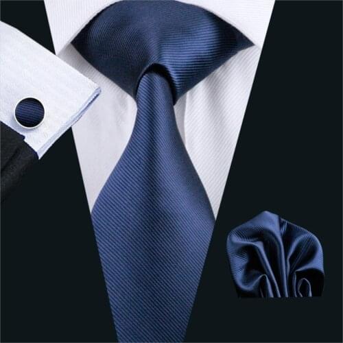 FA-770 2018 Classic Mens Tie Royal Blue Solid Silk Woven Gravata Necktie Hanky Cufflinks Set For Business Wedding Party