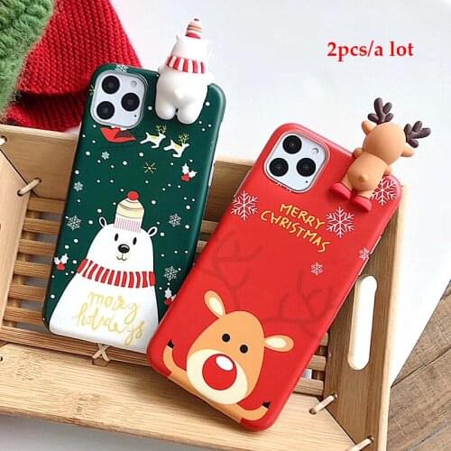 2psc/a lot Cute 3D Doll Cartoon Christmas Santa Reindeer Tree soft Phone Case for iphone 11 Pro Max 12 X XS XR 7 8 Plus cover