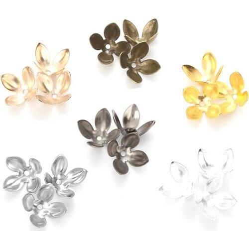 50pcs 15x8mm 6 Colors Golden Plated Metal Flower Bead Caps For Jewelry Making DIY Four-Leave Bulk End Bead Cap Supplies Findings
