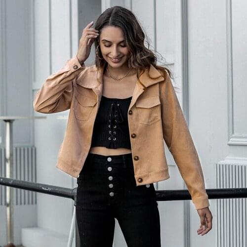 Short Coats And Jackets Women Autumn Long Sleeve Turn-down Collar Button Solid Color Ladies Casual Vintage Jacket Femme