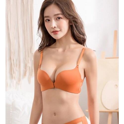 Beautiful back bra gathers no rims breathability sexy small bra upper support adjustable lace front buckle underwear set, female