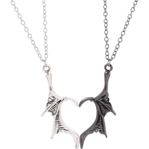 Creative Demon Wings Pendant Necklace Gothic Jigsaw Heart Couple Necklace Set Jewelry Accessories Gifts for Lovers