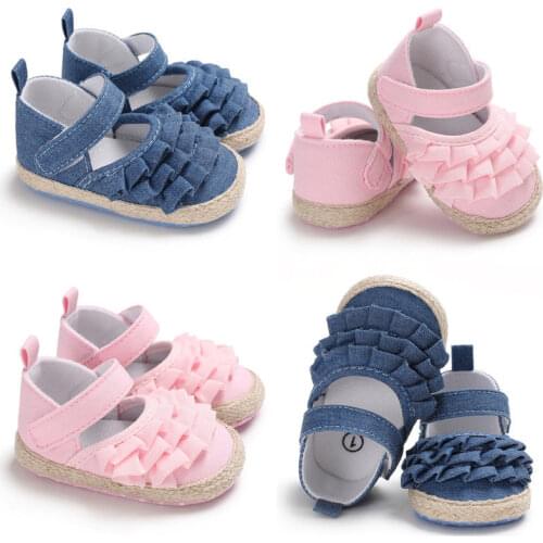 0-18 M Summer New Newborn Infant Baby Girl Kids Shoes Soft Sole Crib Prewalker Toddler Anti-Slip Solid Ruffled First Walkers