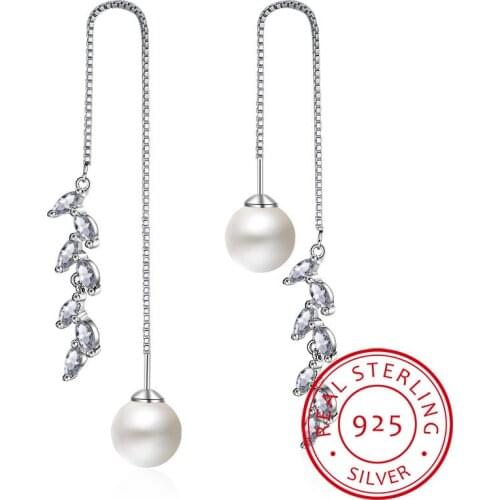 Trendy Leaf Shaped Long Line Earring Jewelry Cubic Zirconia CZ New Fashion 925 Silver Female Earring Accessory Drop