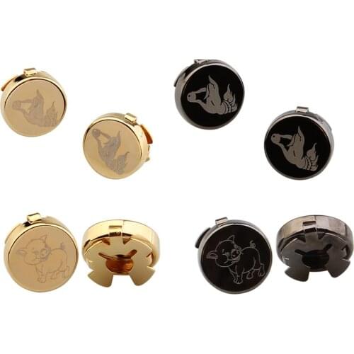 Mens Cuff Links Round Button Cover Cufflinks black gold Pig Hands L1778
