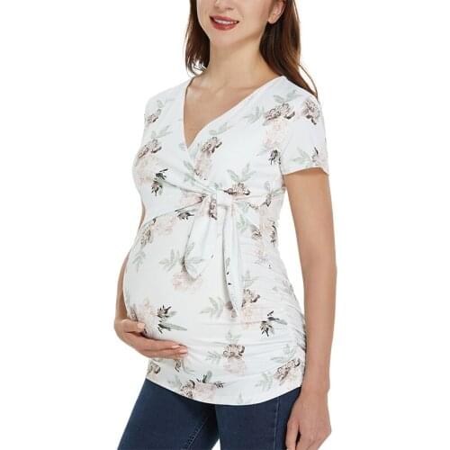 New Women Stripe Short Sleeve Tees Maternity Clothes Summer Pregnant Wrap Breastfeeding Clothes Tops for Pregnancy Blouses Tops