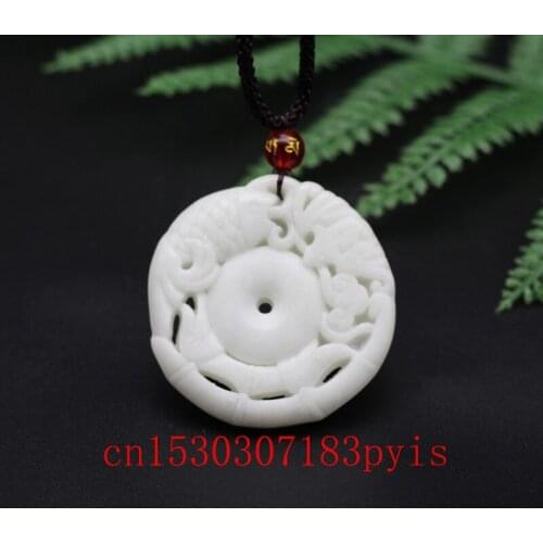 Chinese Natural White Jade Carp Pendant Necklace Double-sided Hollow Out Carved Charm Jewelry Fashion Amulet for Men Women Gifts