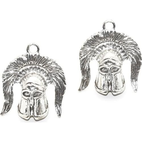 2pcs Wholesale Antique Silver Color Spartan Helmet Charms Alloy Metal Hat Pendants For DIY Jewelry Accessories Making 34*30mm
