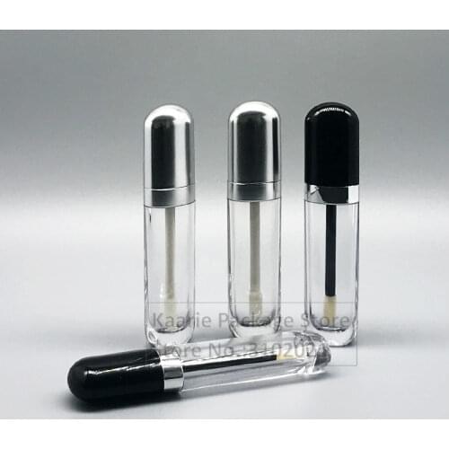 50pcs/lot 8ML Clear Empty Lip Gloss tube Black Cap, DIY Elegant Lipstick Bottle,Graceful Refillable Plastic Lipgloss Container