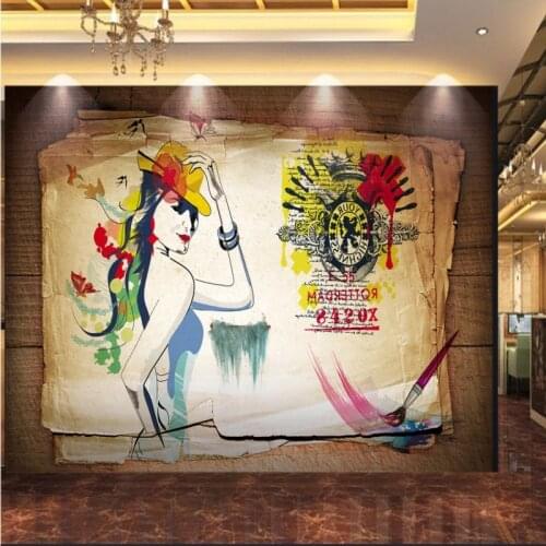 Dropship Wallpaper Retro Nostalgic Clothing Shop Mural Corridor Mall Wallpaper Graffiti Beautiful Dressing Background Wall Mural