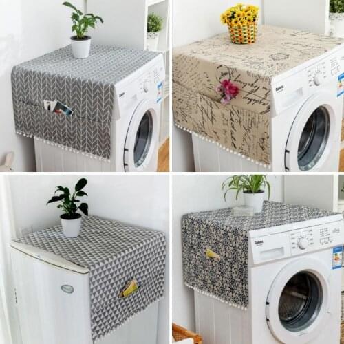 Geometric Refrigerator Microwave Dust Cover Pastoral Double Open Towel Washing Machine Cover with StoragePocket Home Decoration