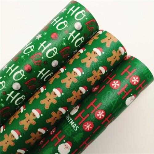 Christmas Gingerbread Man Printed Synthetic Faux Leather Vinyl Fabric Sheets Felt Backing For DIY Bows 21X29CM T571B