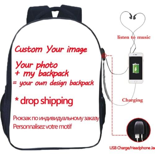 Custom Your Image Customized Pattern USB Charge Students Boys Girls Backpacks Laptop backpack School Bag