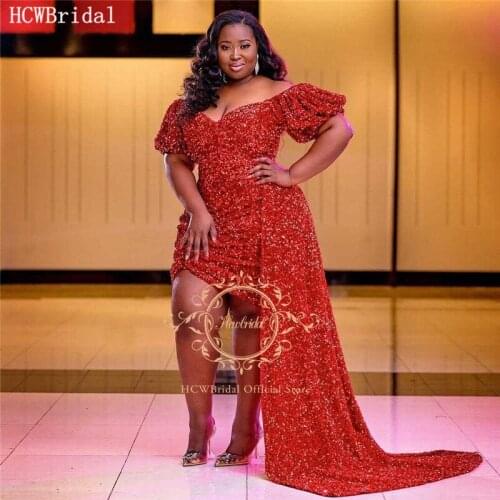 Plus Size Red South African Prom Dresses Off The Shoulder Sheath Glitter Sequin Party Dress Short Prom Gowns Robe De Soiree
