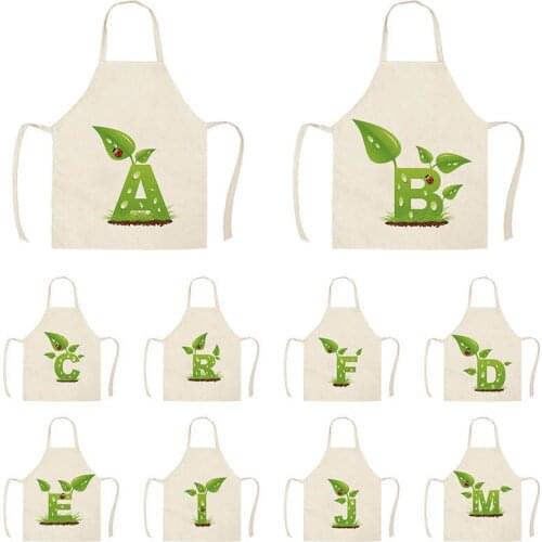 Leaf Letter Flower Kitchen Chef Aprons for Women Cotton Linen Bibs Household Cleaning Pinafore Home Cooking Apron WQTX06