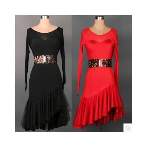 Latin dance costume senior dresses gauze long sleeves latin dance dress women double lotus leaf competitiondress 6colors