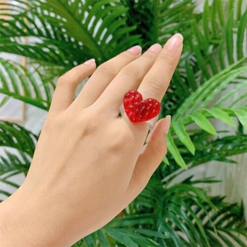 Vintage Fashion Jewelry Y2k Rings for Women Shiny Cute Jelly Peach Heart Korea Rings Resin Creative DIY 90s Aesthetic Christmas