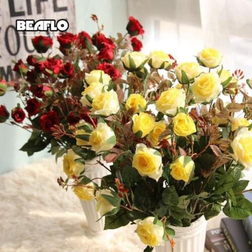1pc 3 Head Artificial Flower European Fresh Rose Fake Floral With Vivid Leaf for Home Wedding Decoration Party Decor 48cm B1014