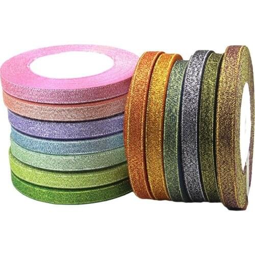 1cm 25Yards Glitter Ribbon Satin Belt DIY Candy Box Gift Packaging Glitter Webbing Halloween Wedding Christmas Decoration Layout