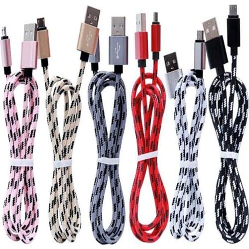 100pcs 1m 2m 3m Aluminium Alloy Micro fabric braided Usb data charging for samsung s4 s6 s7 edge