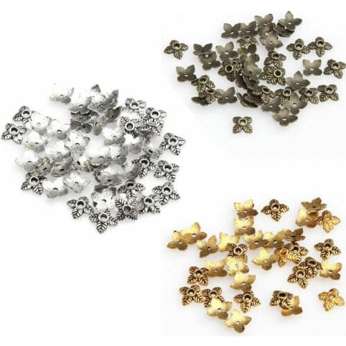 100pcs/Lot Vintage Flower Metal Bead End Caps for Jewelry Making Gold Silver Tone Beads Caps Jewelry DIY Craft Accessories