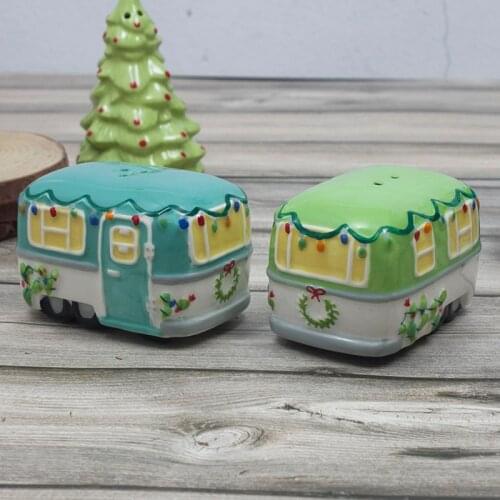 2PCS Car spice jars set ceramics black salt & pepper shakers condiment bottle for party seasoning box set christmas gift kids