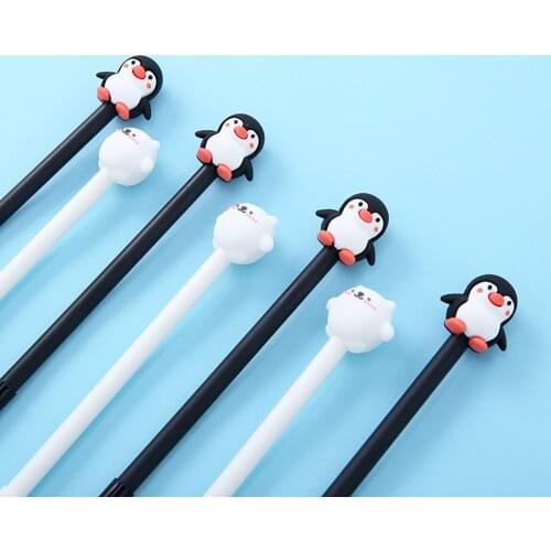 4Pcs/lot Kawaii Penguin Silicone Head Gel Pen 0.5mm Writing Signature Pen School Office Supply Promotional Gift Stationery