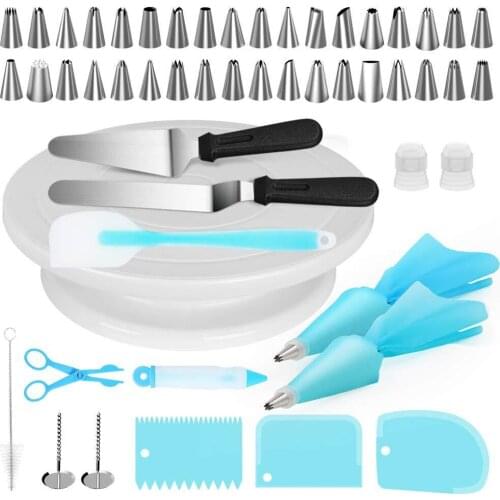 52pcs Cake Decorating Tools Cake Turntable Kit Icing Tips Pastry Bags Fondant Tool Baking accessories cake stand