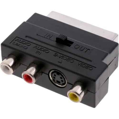 21Pin Scart Adaptor AV Block to 3 RCA Phono Composite S-Video with in/out Switch Scart Adaptor AV Block