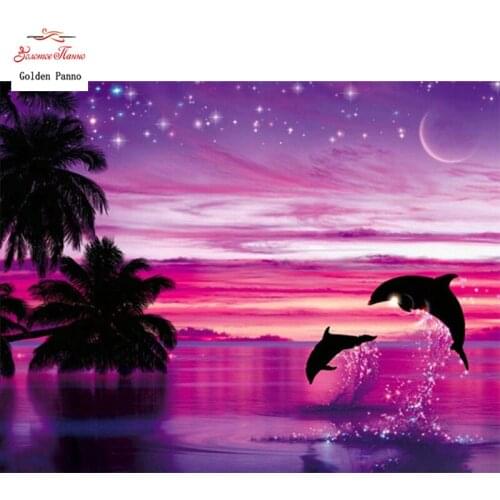 Diamond Painting Full Square 5D Diy Daimond Embroidery Diamant Mosaic Sale Displasy Broderie Diamant Dolphin Sunset 12
