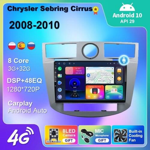 For Chrysler Sebring Cirrus 2008-2010 Car Radio 4G WIFI Multimedia Player Navigation Car Android Auto 2 din Android 10 No DVD