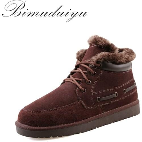 BIMUDUIYU New Winter Large Size Men Snow Boots Frosted Leather Suede Warm withPlush Boots Flat Non-slip Cotton Boots Casual Shoe