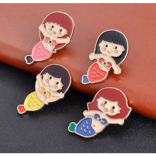 HOSENG 4Pcs/Lot Cut Mermaid Girl Brooch For Women Elegant Party Luxury Enamel Pin Gift HS_361