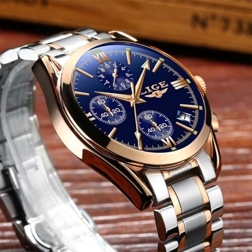 LIGE Watch Men Brand Luxury Fashion Quartz Mens Watches Full Steel Military Clock Waterproof Gold Wristwatch Relogio Masculino