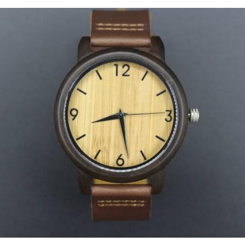 Relogio Masculino Minimal Style Men Black Wood Leather Watch Sandalwood Wristwatch Wood Craft Birthday Present