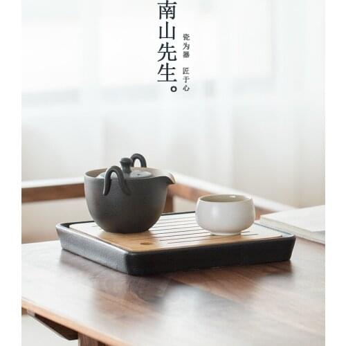 Black pottery express cup one pot two cups travel Japanese kungfu small portable tea set teapot teacup tray teaware