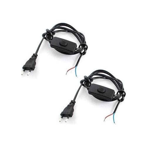 2Pcs Black EU Plug Lamp Power Cord Inline Button Switch 1.8M AC110V AC250V
