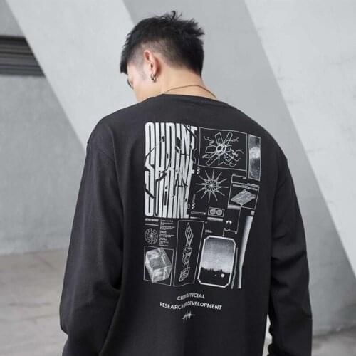 CROXX Techwear Mens Black Graphic Pullover 'UNGLUCK' Long Sleeve Sweatshirt Hip Hop Punk Fashion