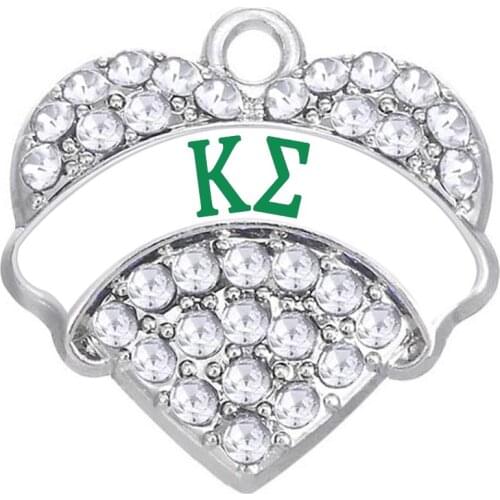 Eco Friendly Zinc Alloy Metal Sorority Fraternity Greek Letters Ka Sigma Crystal Heart Pendants Society Jewelry
