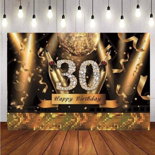 30th Photography Backdrop Gold Light Champagner Happy Birthday Papty Photo Studio Background Decor Banner Prop