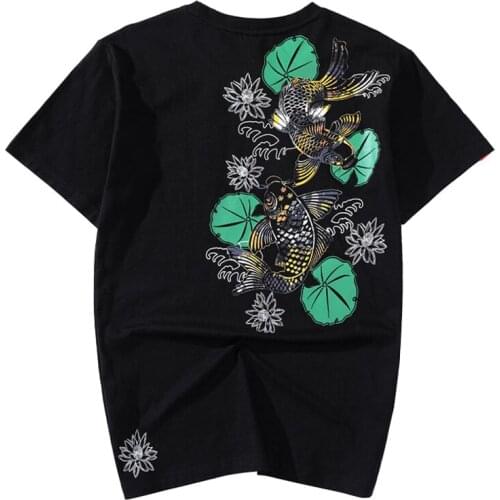 2020 New Arrival Top Fashion Cotton O-neck T Shirt Tshirt Homme Summer Popular Logo Lotus Carp National Short Sleeve Big Male