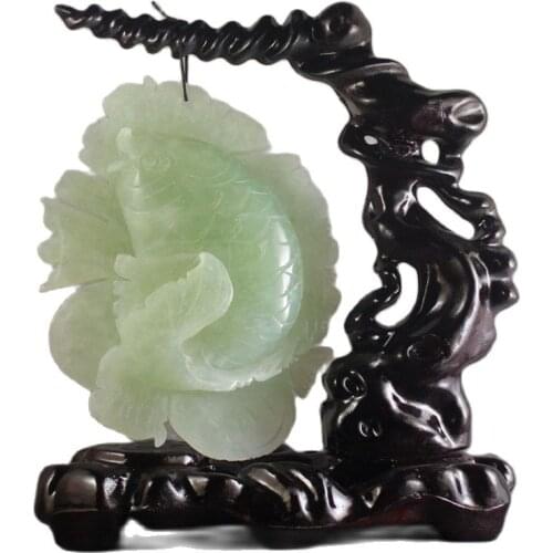 Chinese Old Natural Xiuyan Jade Hand-Carved Fish Statue Pendant 540g 6.5 Inch