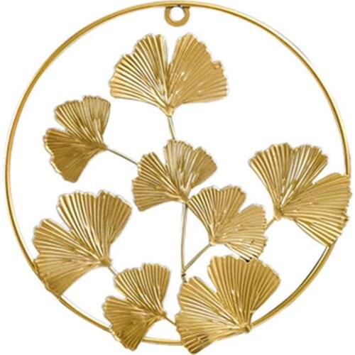 Nordic Style Iron Art Golden Leaf Shape Wall Hanging Decoration Creative Metal Round Wall Shelf Decor For Bedroom Living Room