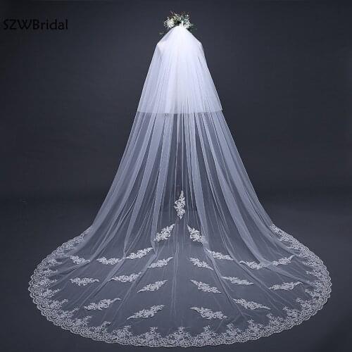 Fashion 3 Meter White Ivory Cathedral Wedding Veils 2021 Appliques Lace Veu de noiva bridal veil Wedding Accessories veu