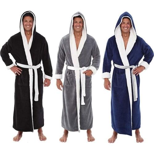 Fashion Mens Winter Plush Lengthened Shawl Bathrobe Home Clothes Long Sleeved Hooded Robe Coat Men Robe Albornoz Hombre 2021